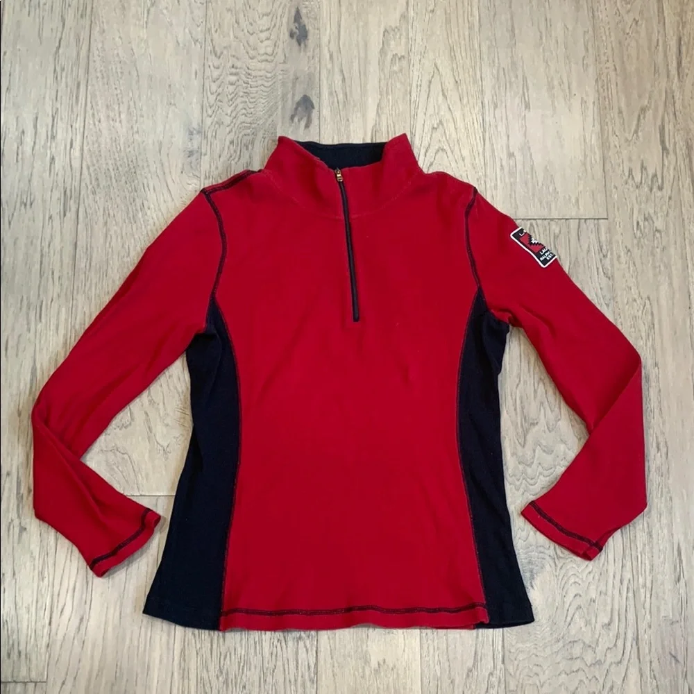 Lauren Ralph Lauren Red Athletic Half-Zip Top with Black Trim - Picture 1 of 11